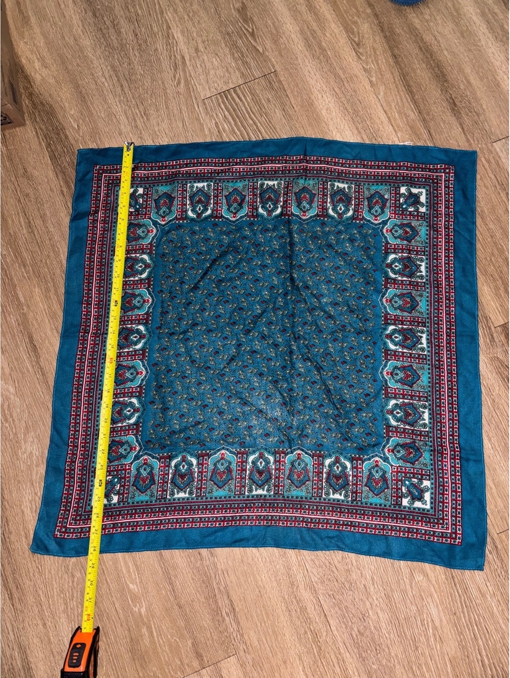 Vintage Japan Teal Paisley Acrylic Square Scarf 28 Inch D182